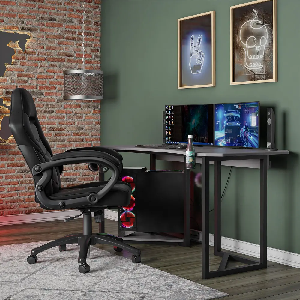Gray Gaming Desk with CPU Stand - Quest-1