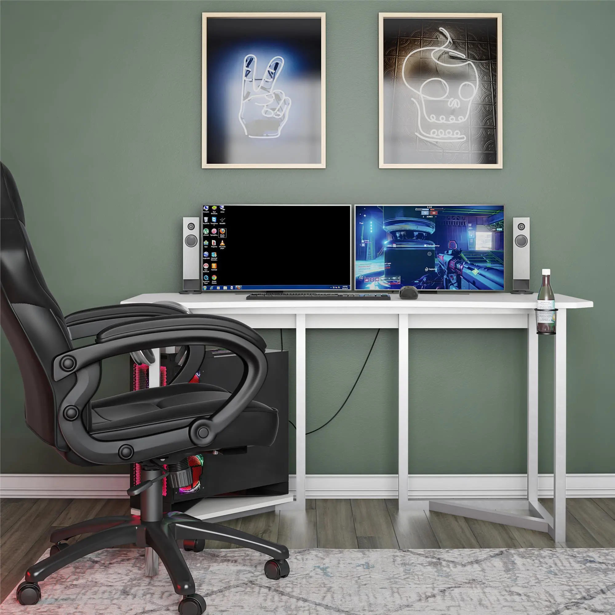 White Gaming Desk with CPU Stand - Quest
