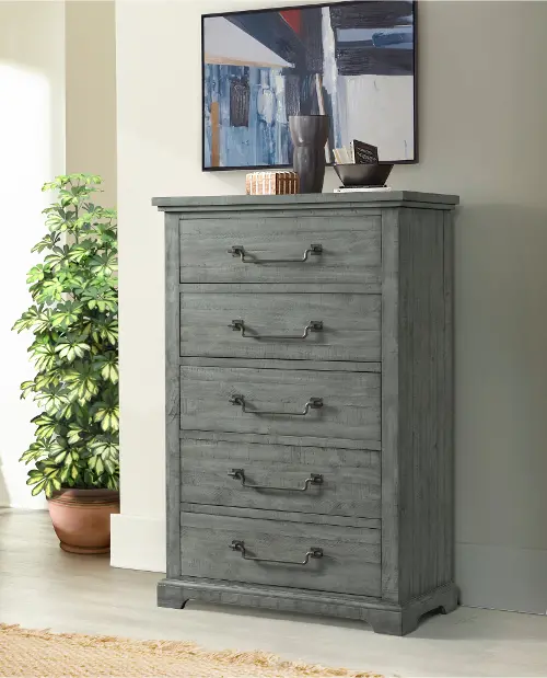 Gray chest of deals drawers