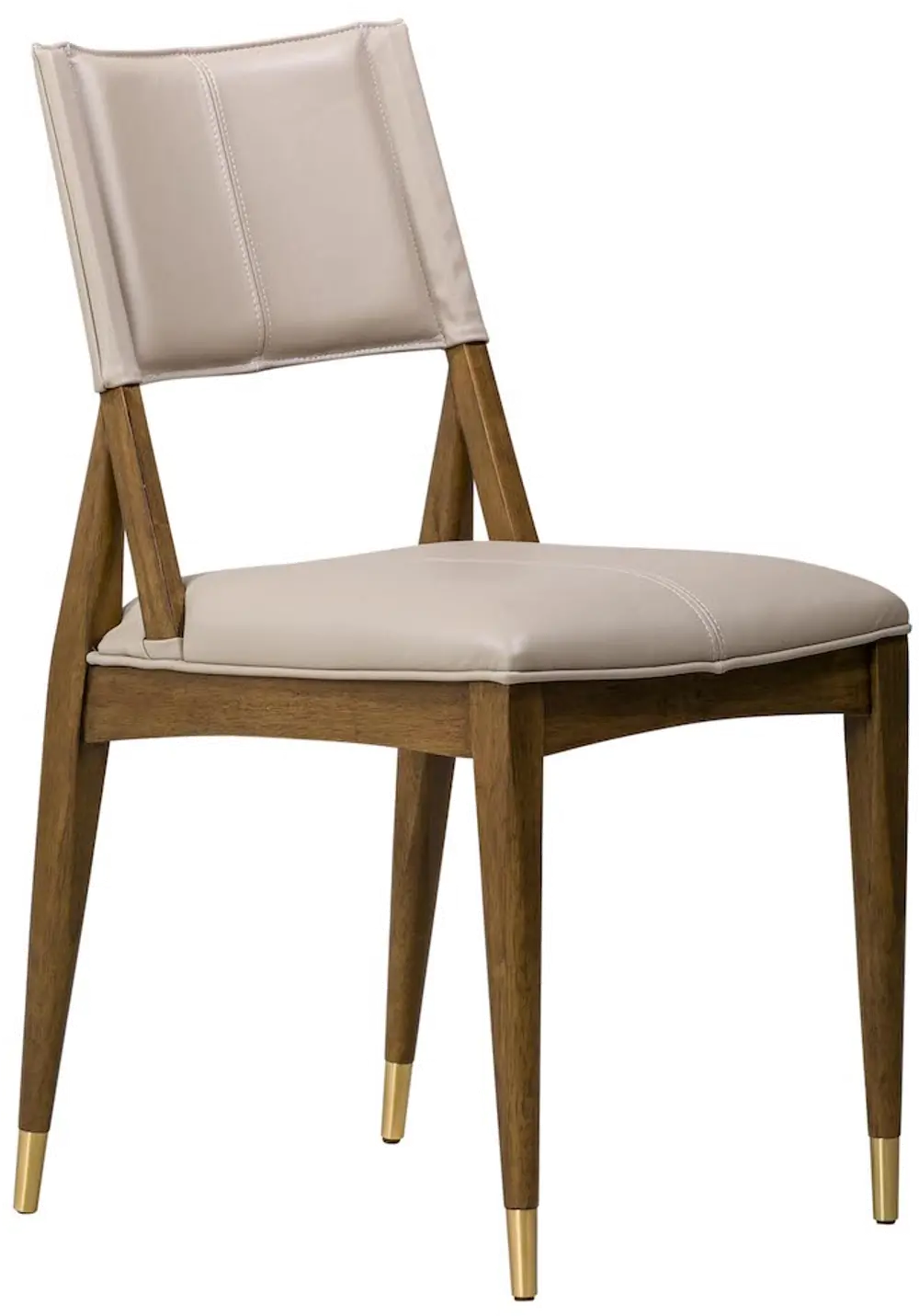 Modern Eclectic Beige Leather and Wood Dining Room Chair-1