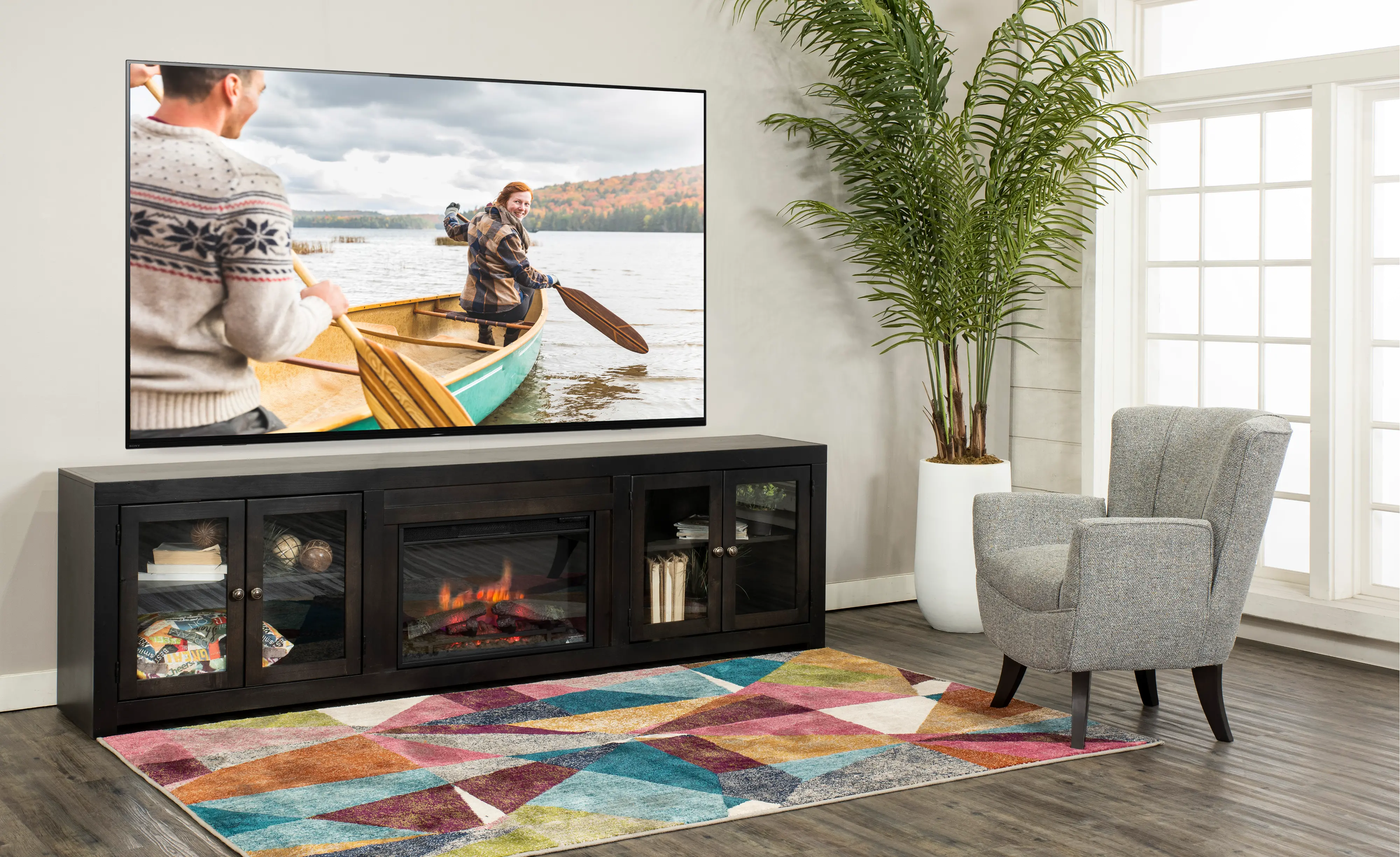 Avery Loft 97 Ghost Black Fireplace TV Stand