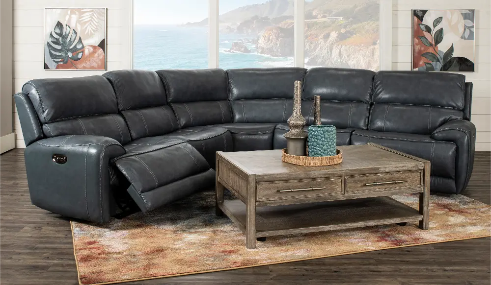 Mickey Charcoal Leather 5-Piece Power Reclining Sectional-1