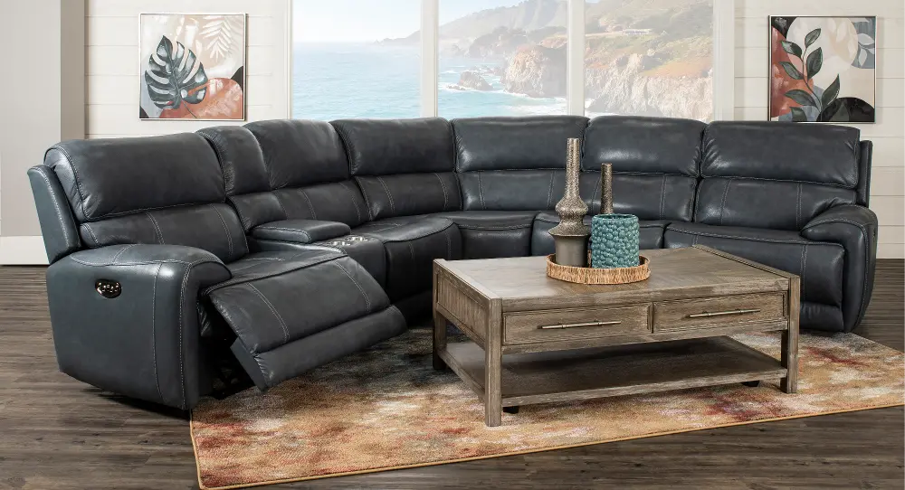 Mickey Charcoal Leather 6-Piece Power Reclining Sectional-1