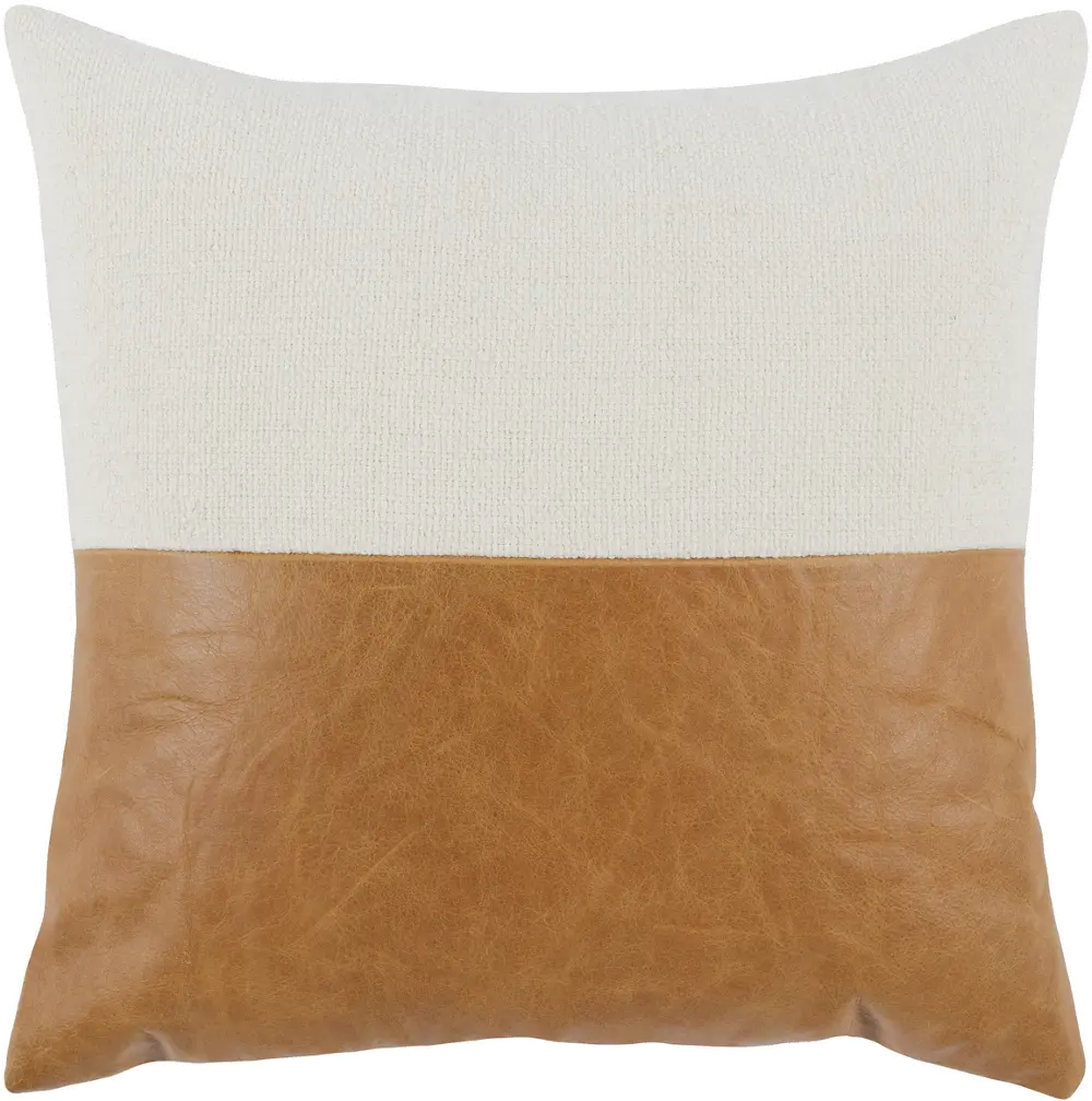 Ivory Cotton Linen and Chestnut Leather Throw Pillow - Canyon-1