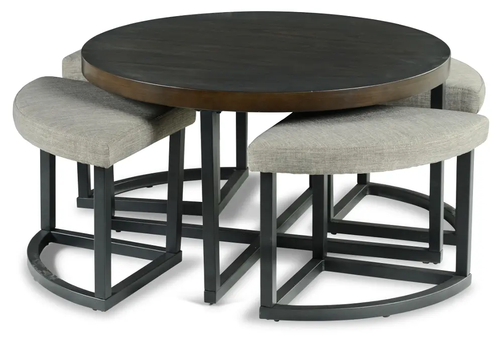Yukon Iron and Linen Cocktail Table and Stools-1