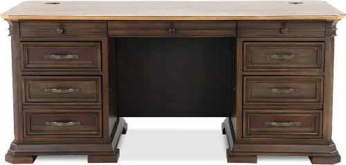 Wycliff Bay Sonoma Double Pedestal Desk in Dark Roast and Natural