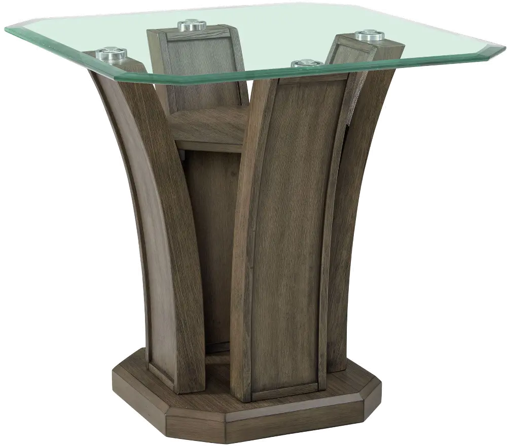 Dapper Gray Pedestal End Table with Glass Top-1