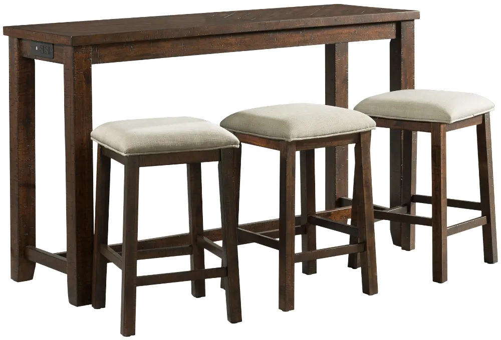 Jax Dark Brown Console Table with 3 Stools-1