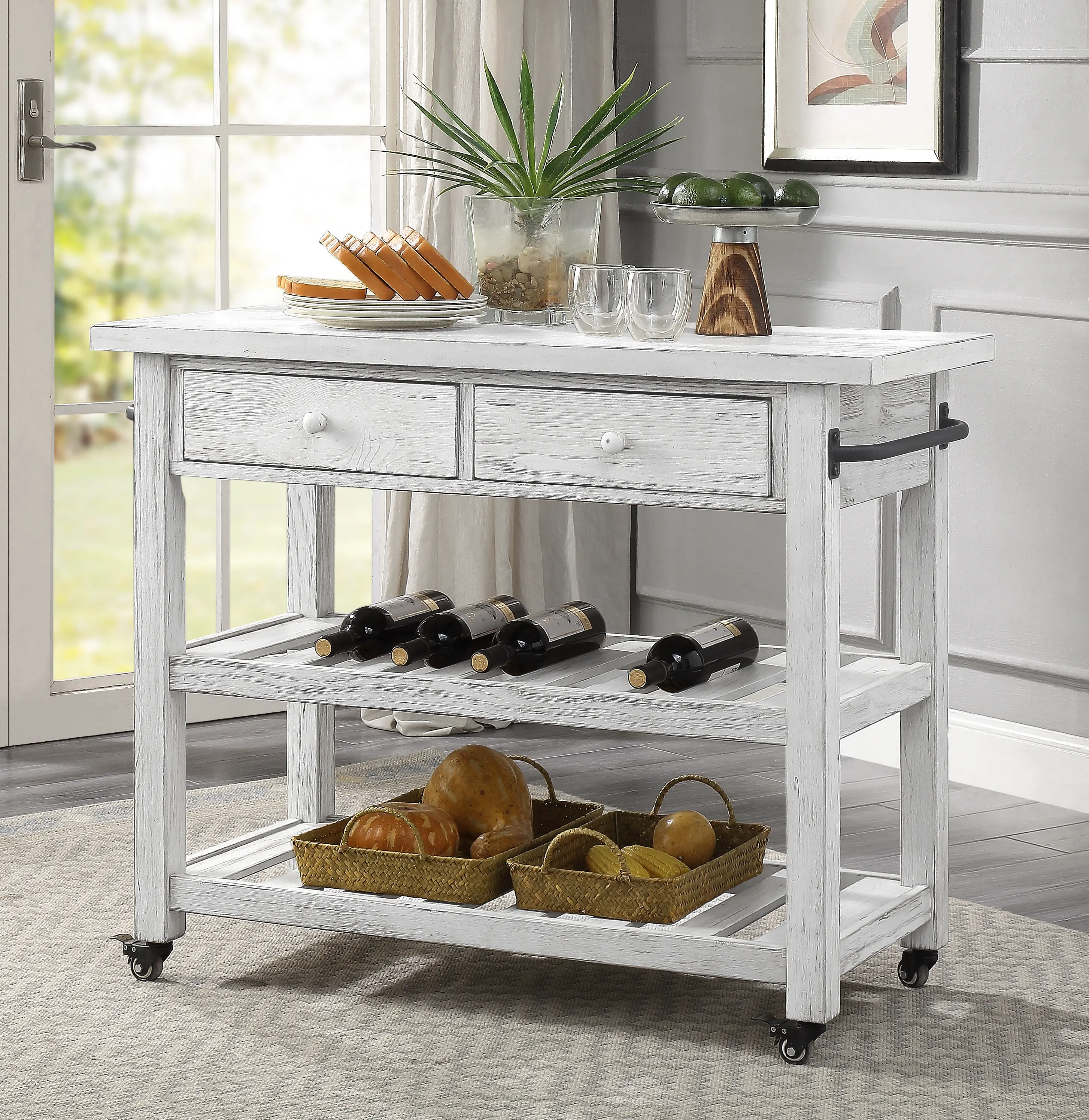 Orchard Park Traditional White 2-Drawer Kitchen Cart