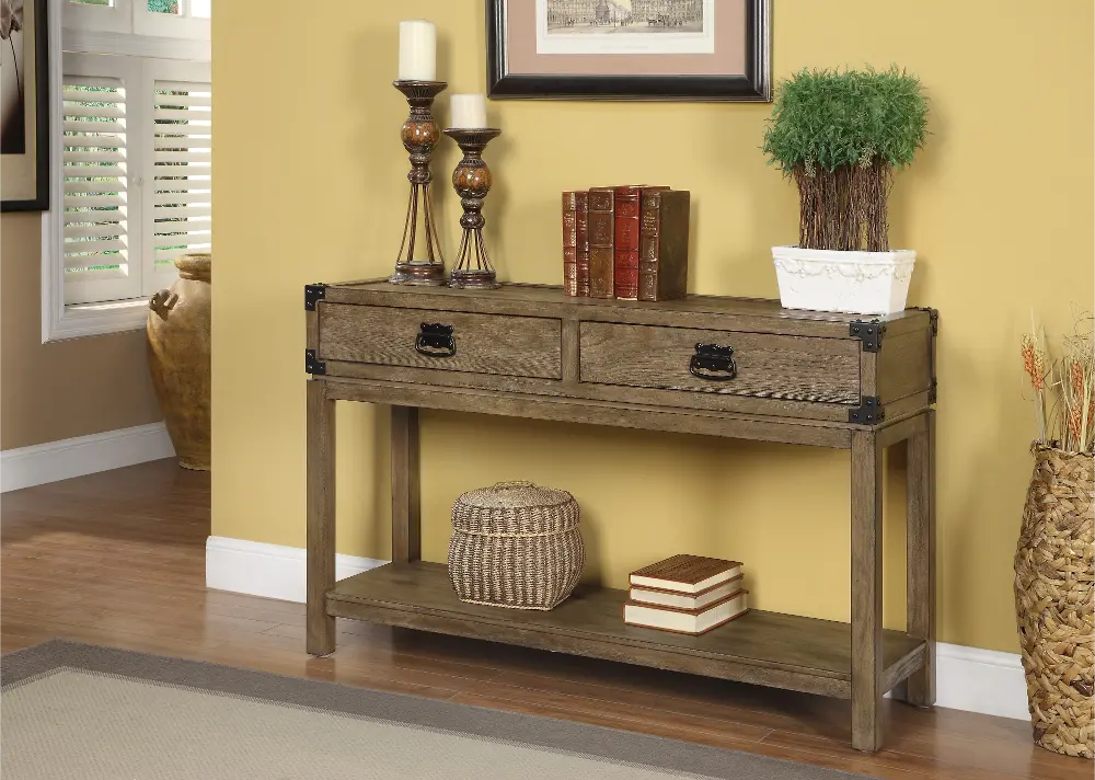 67458 Carmel Rustic Burnished Natural 2-Drawer Console Table-1