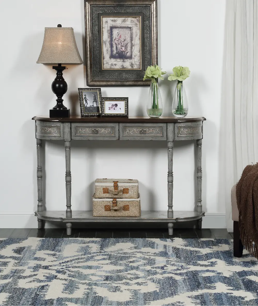 70778 Markham Traditional Grey and Brown Console Table-1