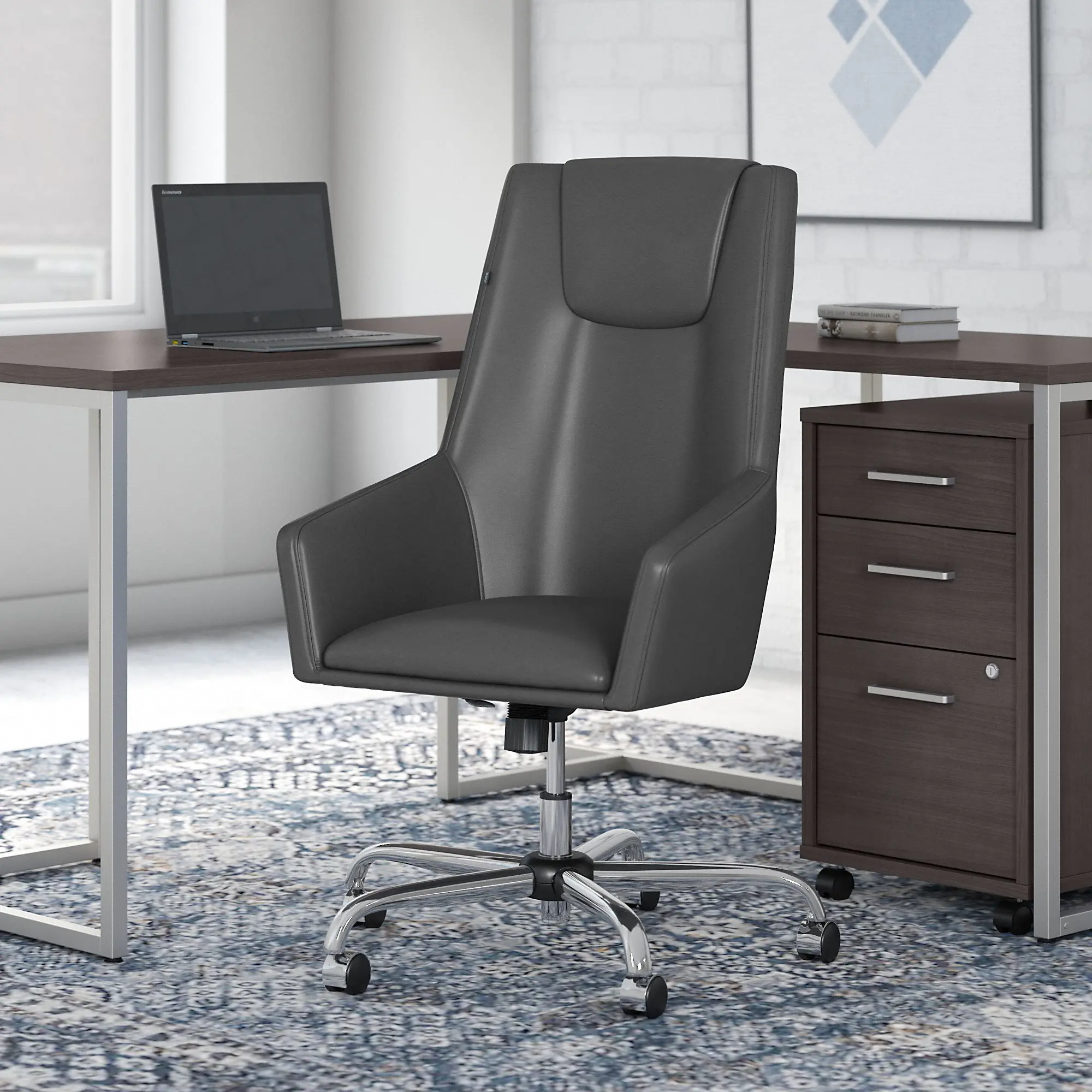 London Dark Gray Leather High Back Office Chair