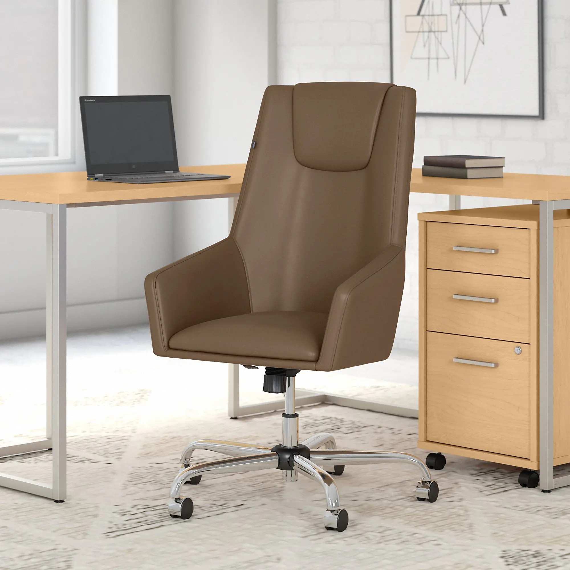 London Saddle Brown Leather High Back Office Chair