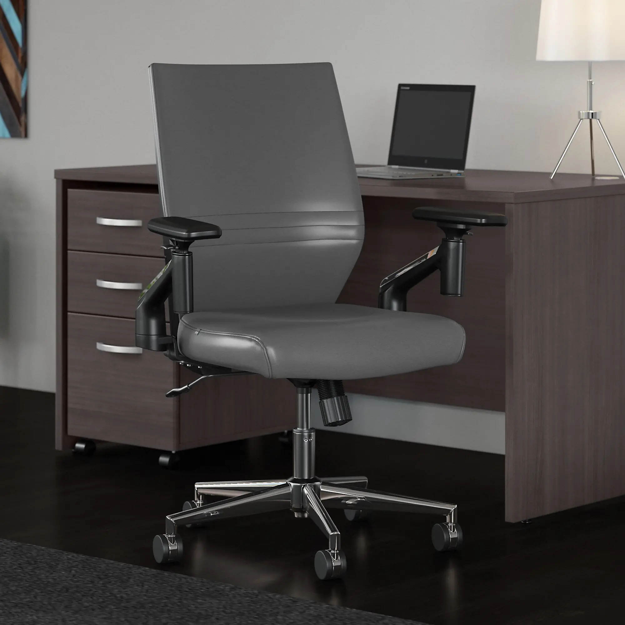 Laguna Dark Gray Leather Mid Back Task Chair - Bush Furniture