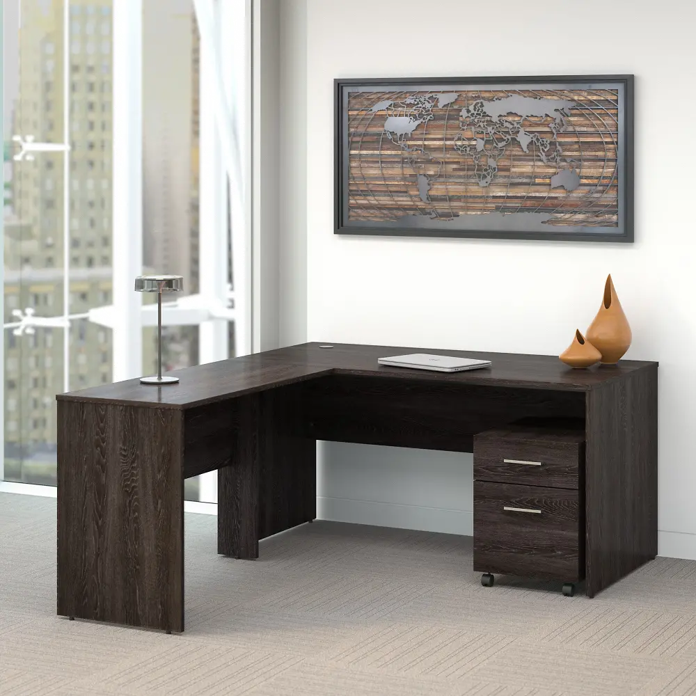 KNS004CR Kensington Charcoal Gray L Shaped Desk With Mobile File Cabinet-1