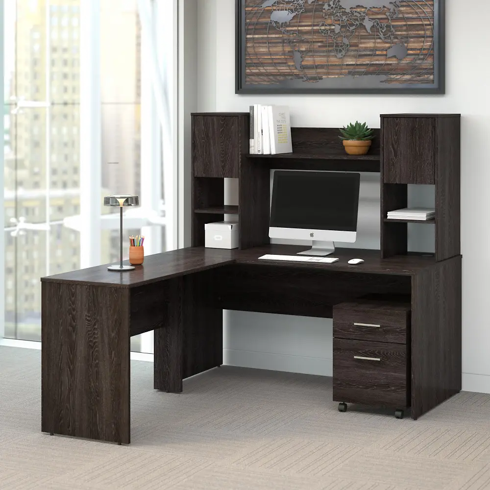 KNS005CR Kensington Charcoal Gray L Shaped Desk and Hutch with Filing Cabinet-1