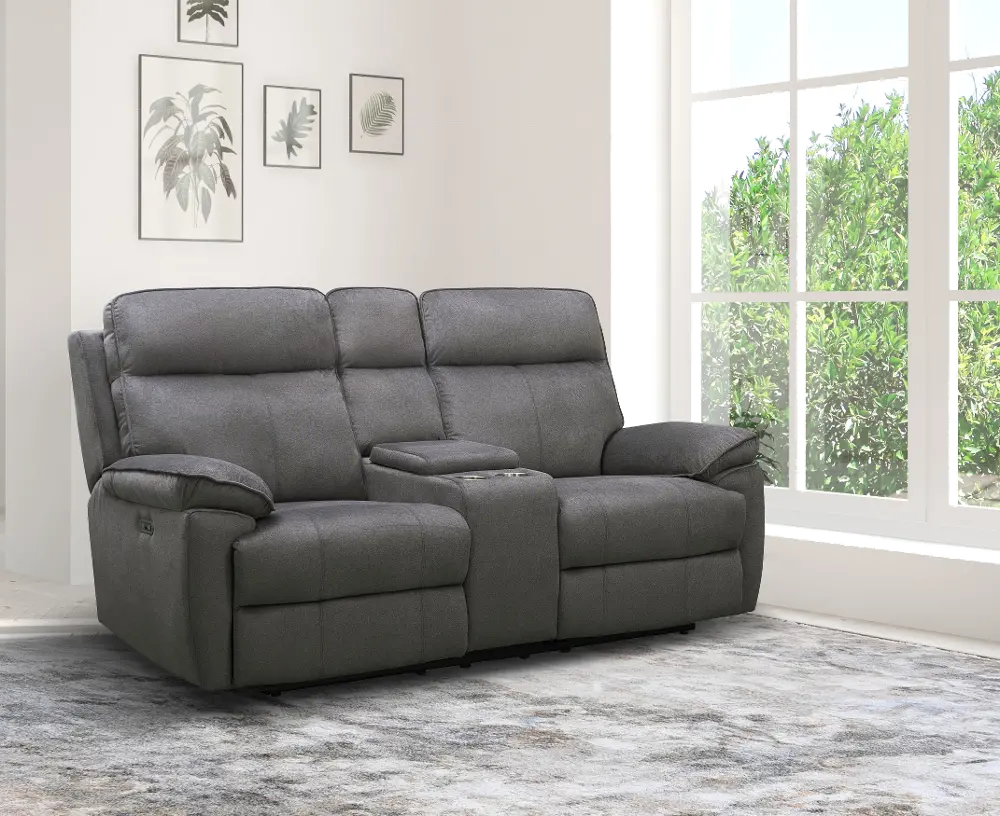 Hilda Gray Power Reclining Loveseat with Console-1
