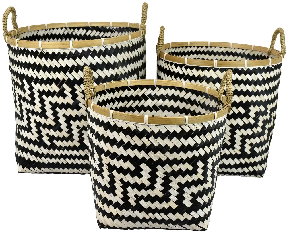 Faye 14 Inch Black and Off White Bamboo Basket-1