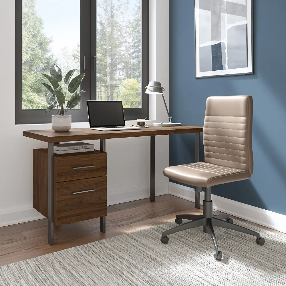 ACT008MW Modern Walnut Desk and Cream Chair- Architect-1