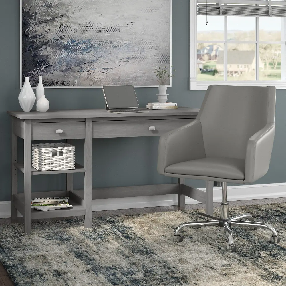 BD038MG Modern Gray Desk and Gray Chair Set - Broadview-1