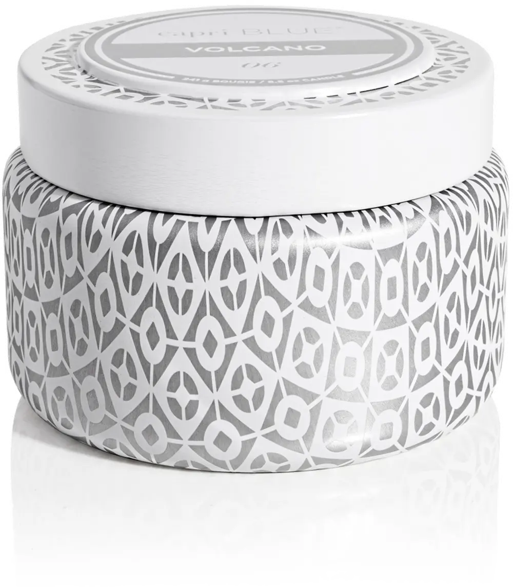 8.5 oz Volcano Signature White and Silver Printed Travel Tin Candle-1