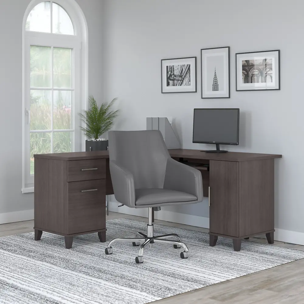SET032SG Somerset Storm Grey L Shaped Desk And Chair-1