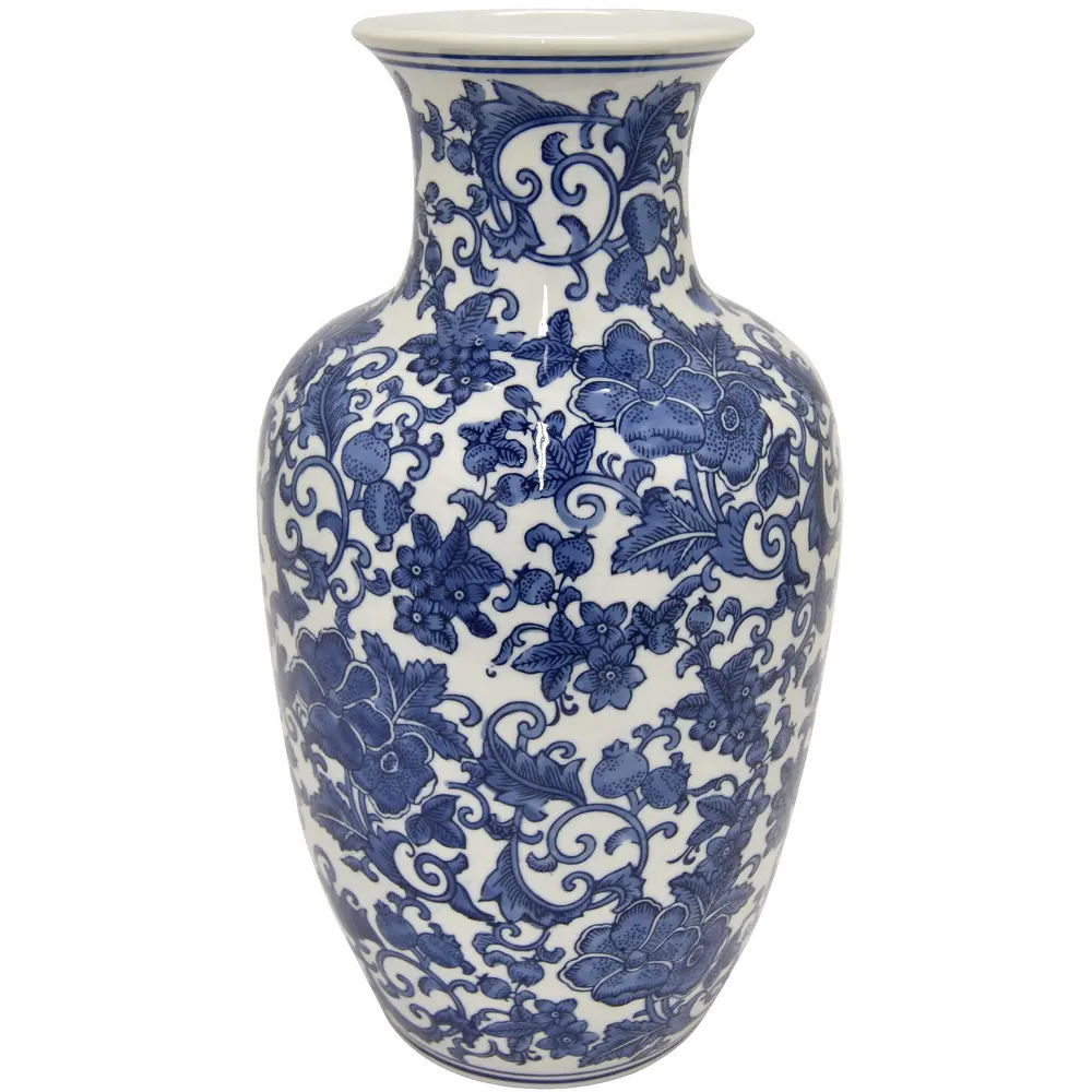 Phyllis 16 Inch Blue and White Ceramic Vase-1