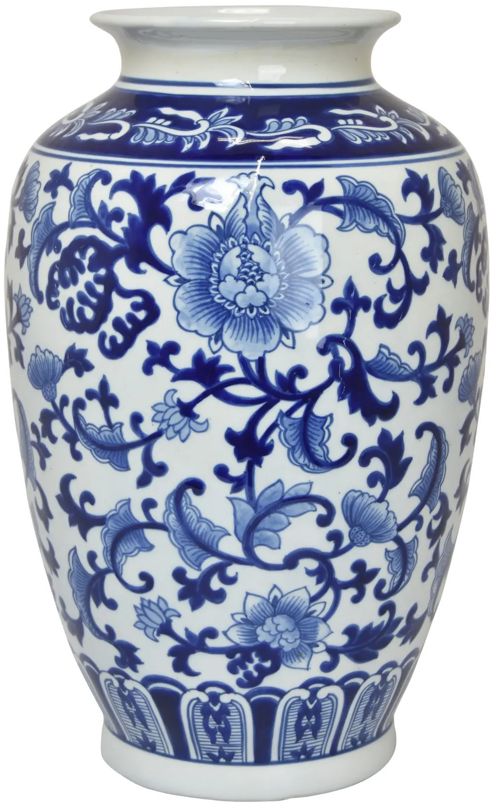 Floral 13 Inch Blue and White Vase-1