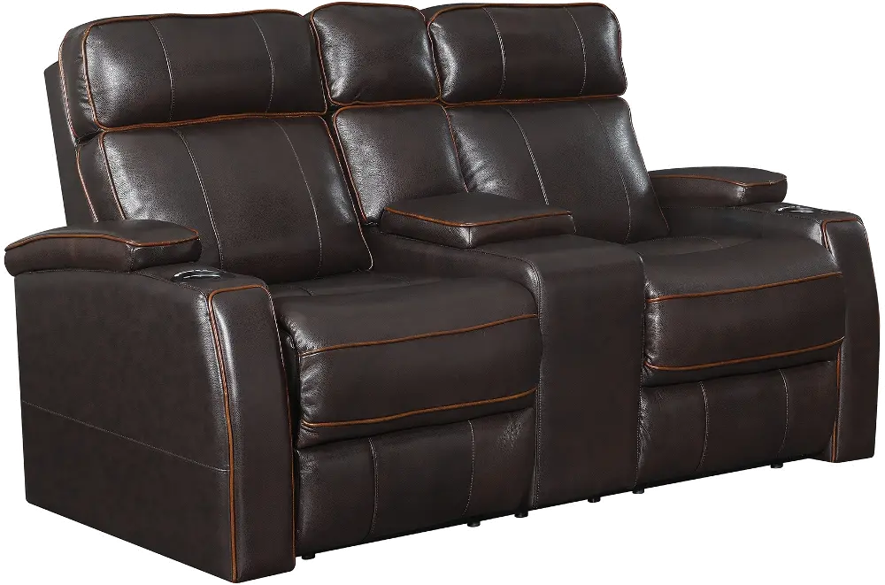 Transformer Brown Leather Power Reclining Console Loveseat-1