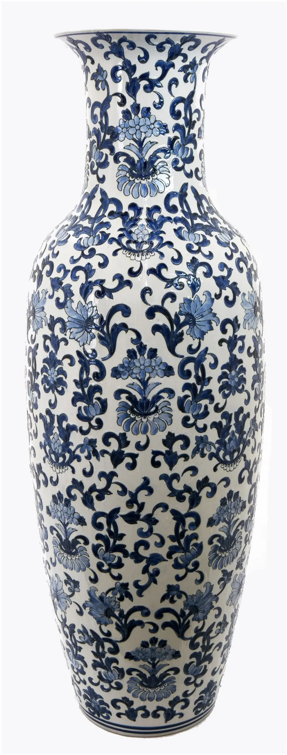 Rosa 48 Inch Blue and White Floral Floor Vase-1