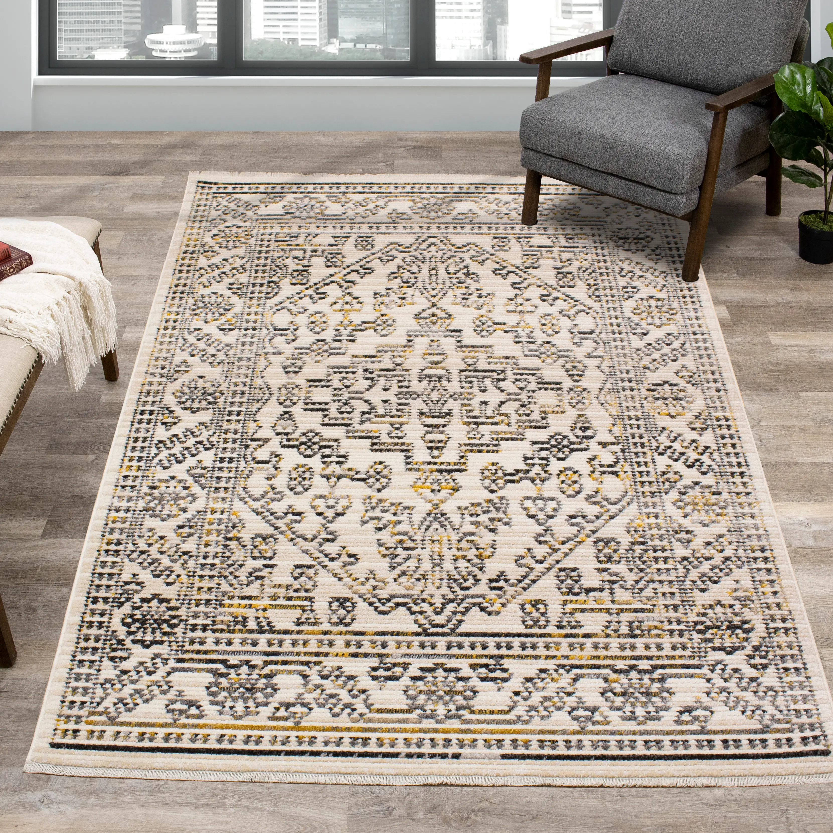 Calabar 8 x 10 Cream Gray Area Rug