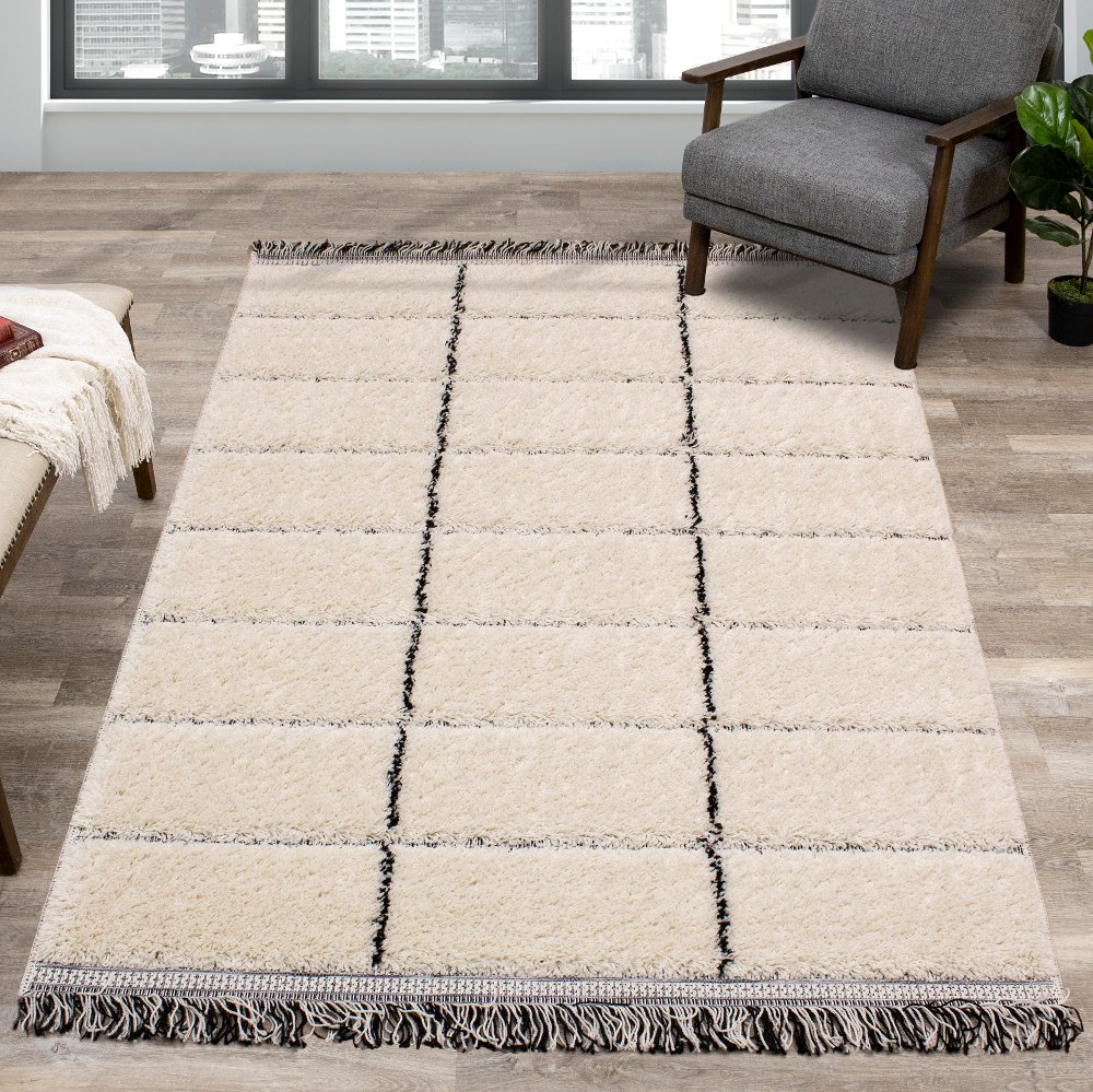 Novato 5 x 8 Contemporary Square Cream Shag Rug