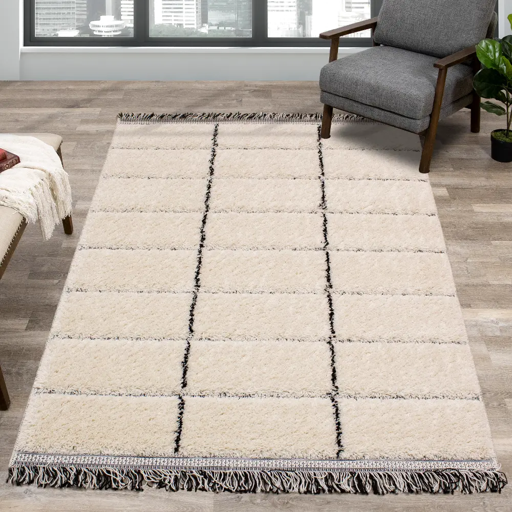 Novato 5 x 8 Contemporary Square Cream Shag Rug-1