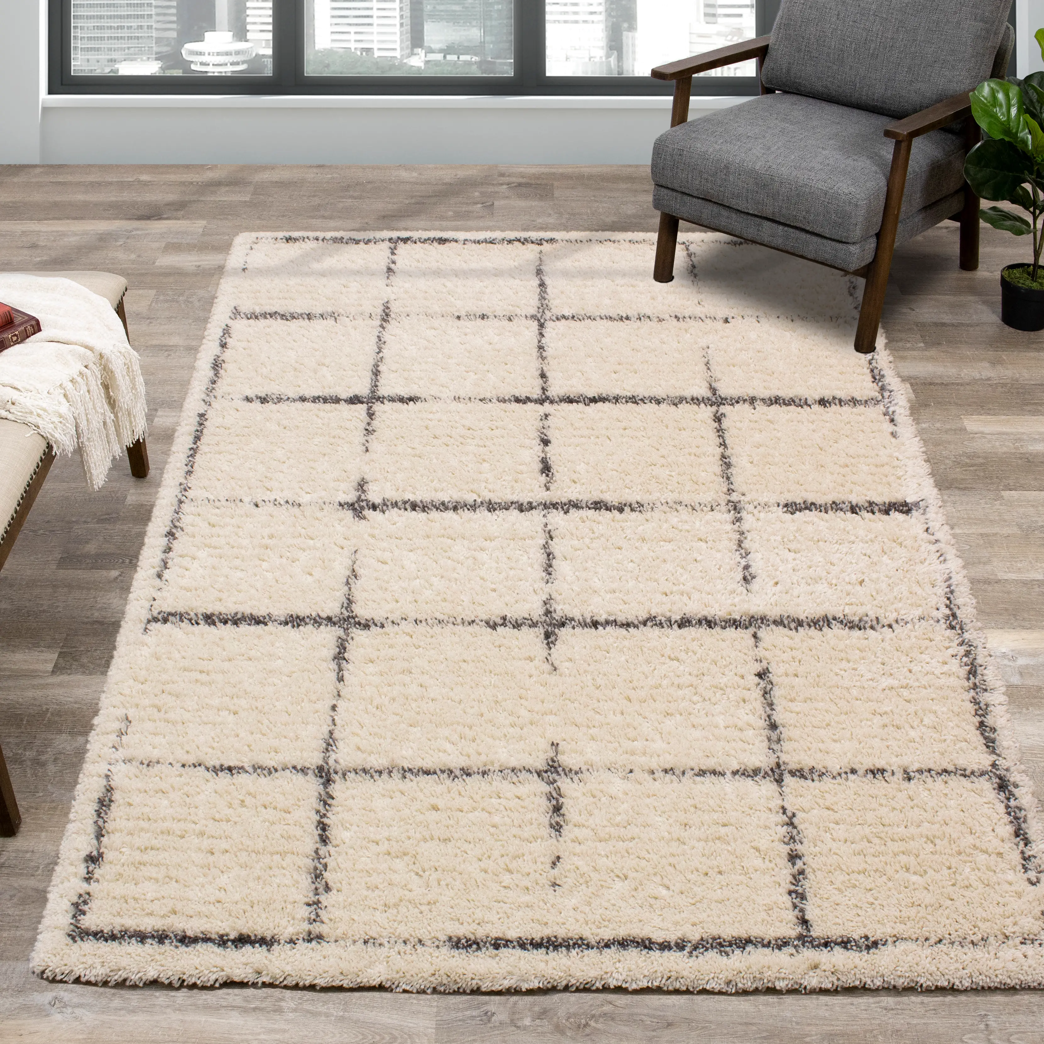 Rondo 5 x 8 Block Cream Gray Shag Rug