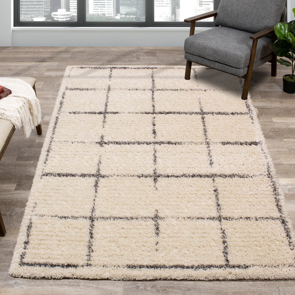 112470637 Rondo 8 x 11 Block Cream Gray Shag Rug sku 112470637