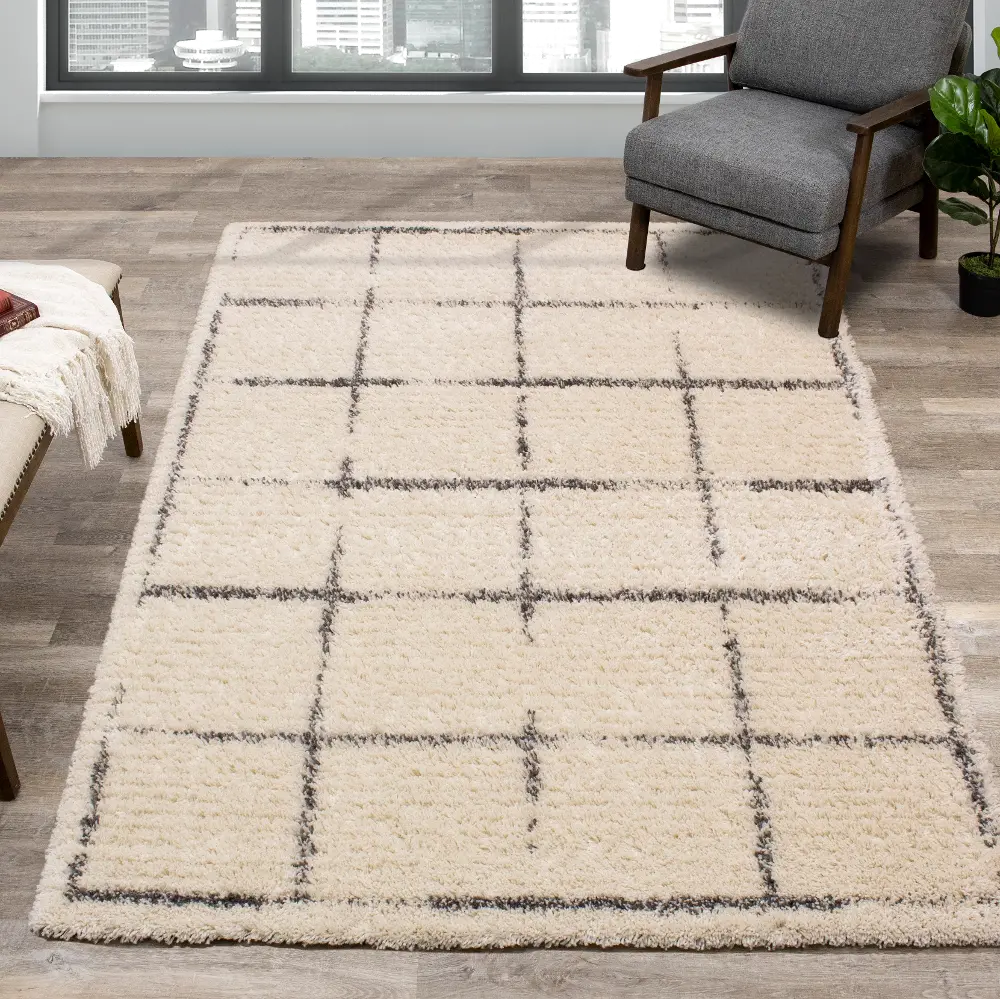 Rondo 8 x 11 Block Cream Gray Shag Rug-1