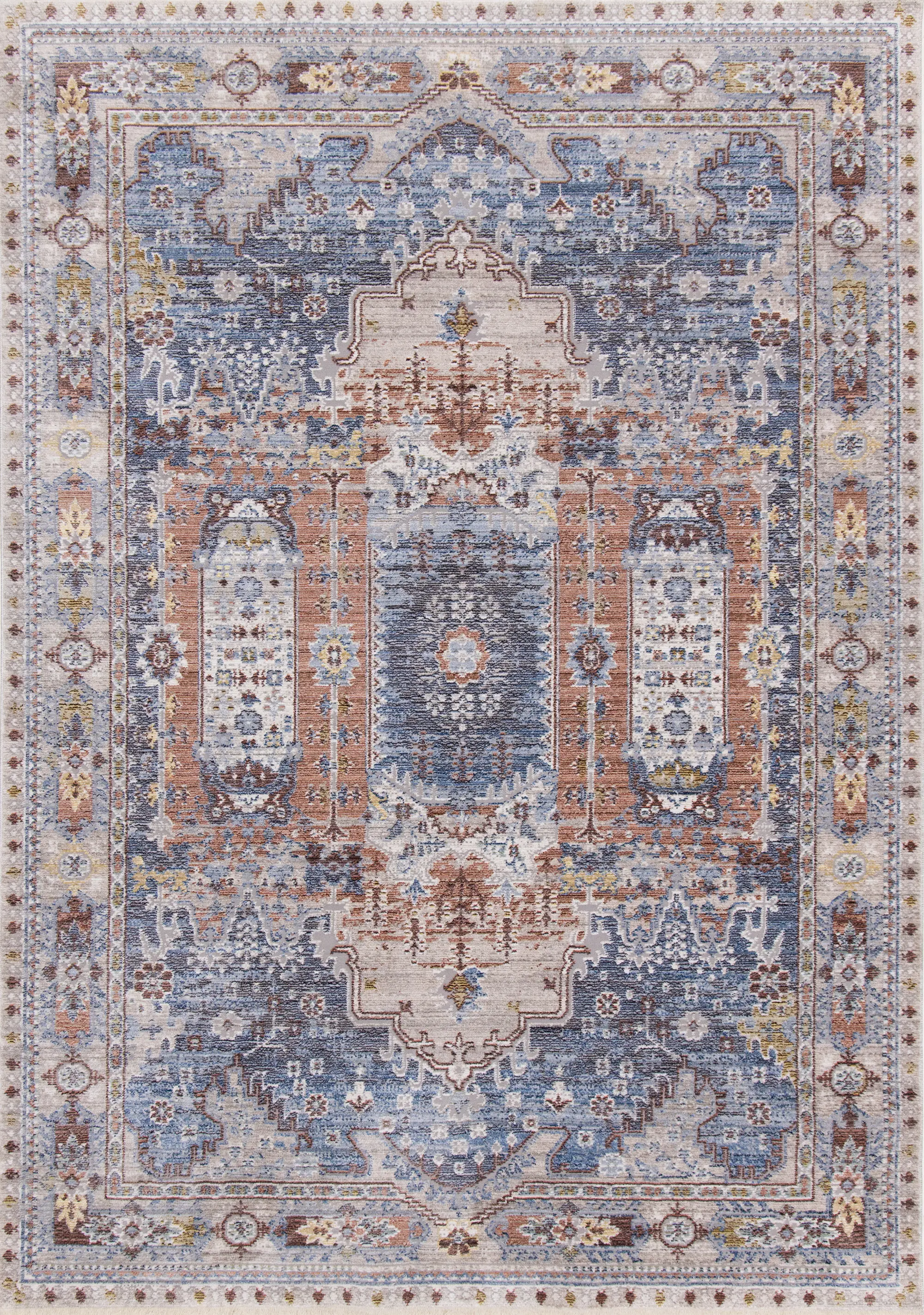 Monaco 5 x 8 Border Gray Blue Area Rug