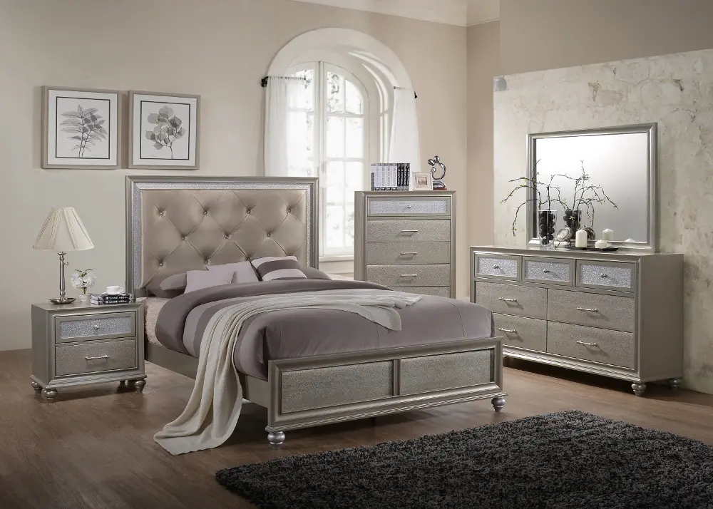 Lila Champagne and Silver 4 Piece Queen Bedroom Set-1
