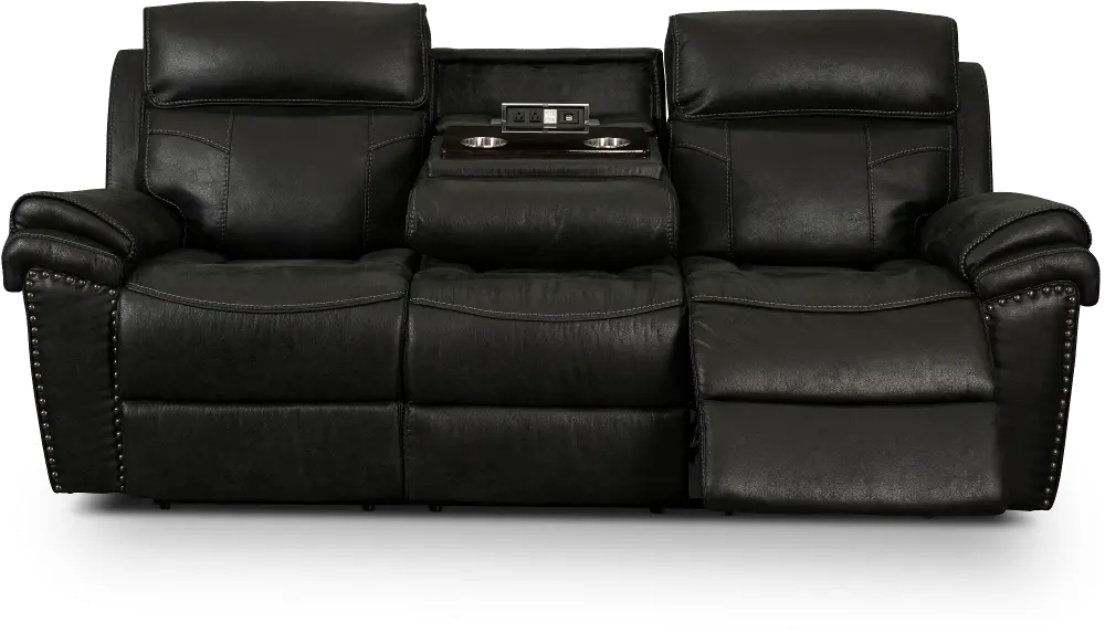 Black Reclining Sofa with Drop-Down Table-1
