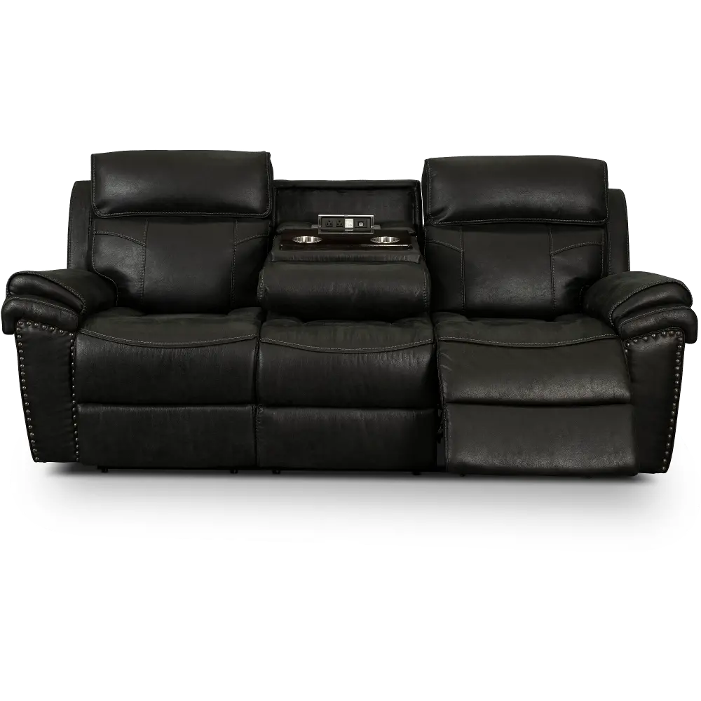 Black Reclining Sofa with Drop-Down Table-1
