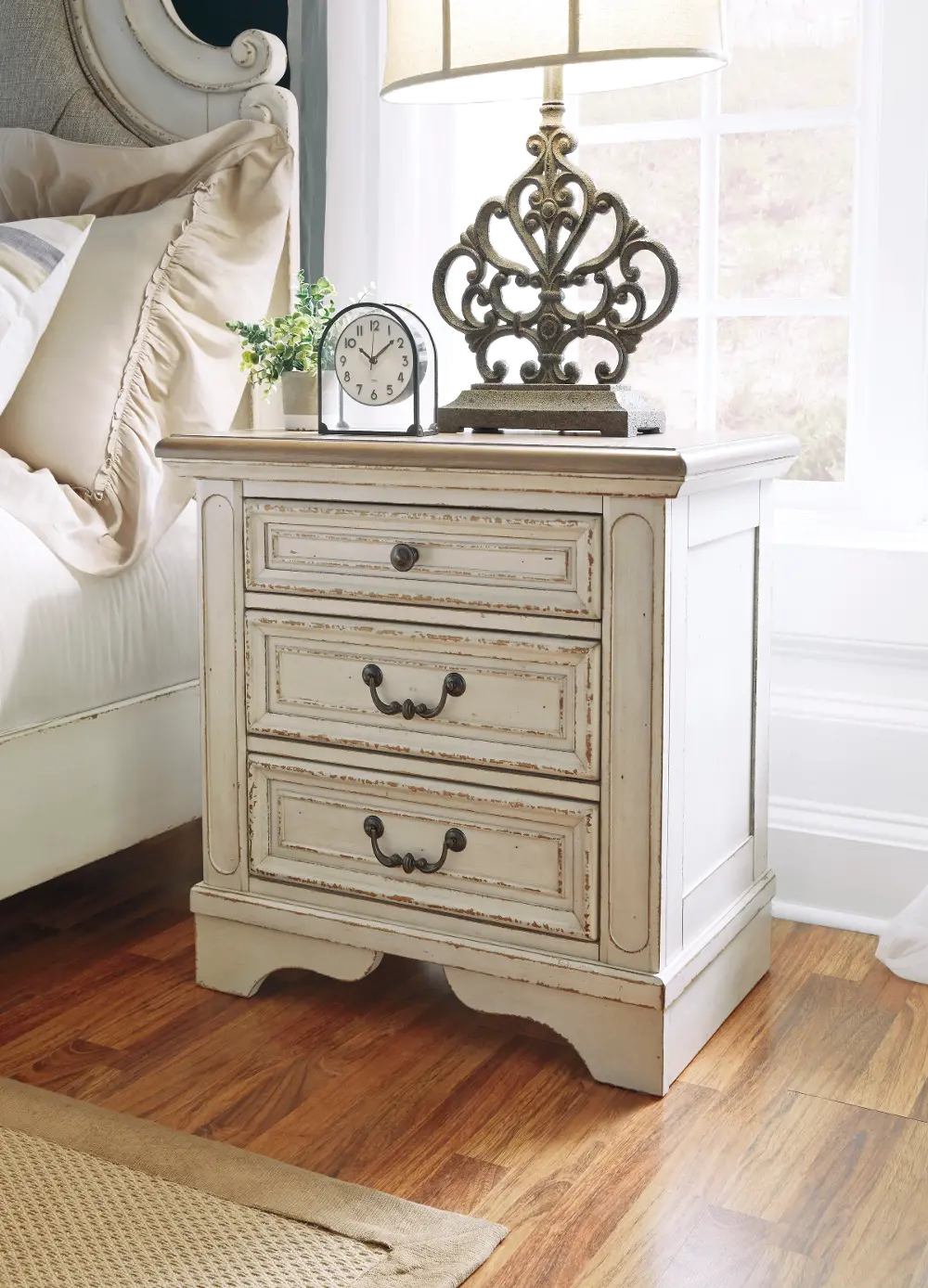 Amie Antiqued White Nightstand-1