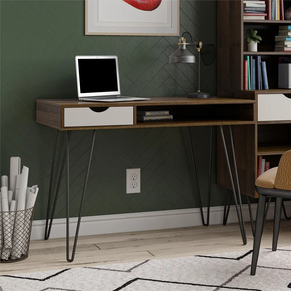 Concord Mid-Century Modern Brown Oak/Gray Computer Desk-1