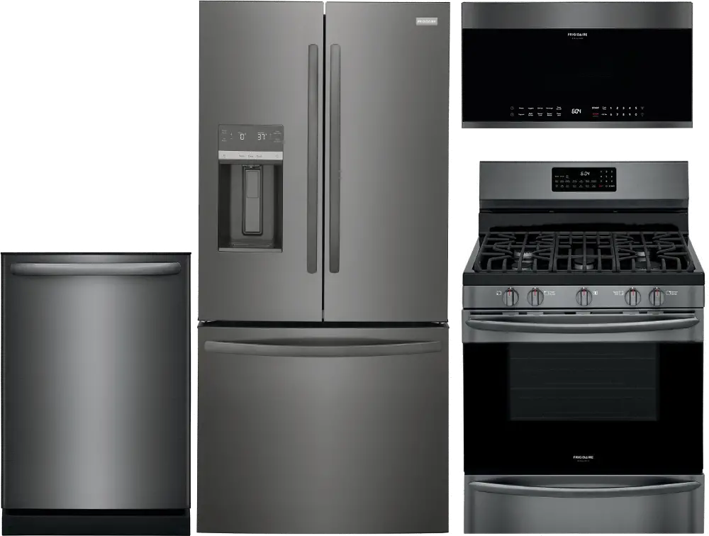 .FRG-BSS-4PC-GAS-PKG Frigidaire Gallery 4 Piece Gas Kitchen Appliance Package with 26.8 cu. ft. French Door Refrigerator - Black Stainless Steel-1