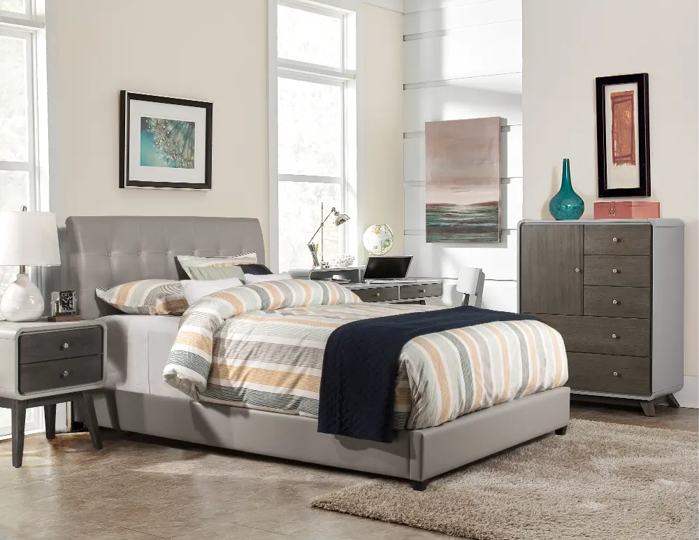 Lusso Gray Queen Upholstered Bed-1