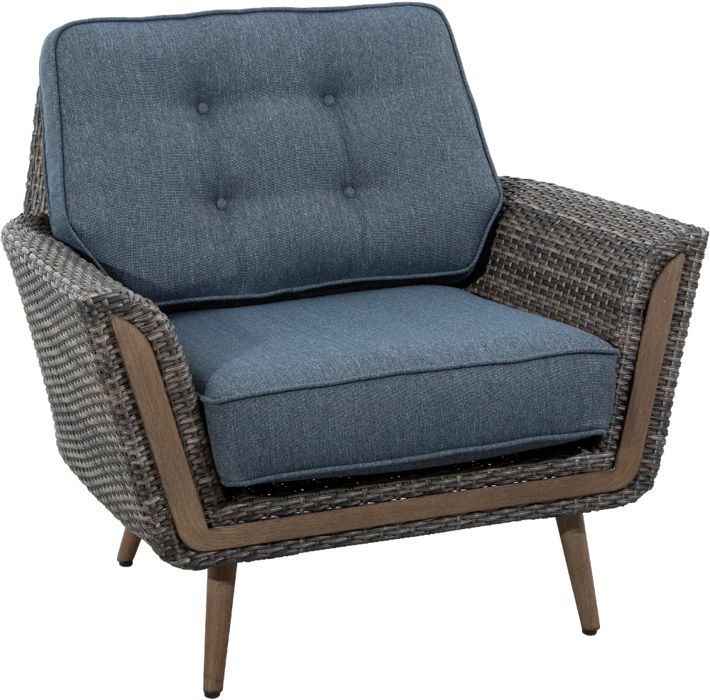 FG-ETNCC Drew & Jonathan Home Eton Navy Linen and Wicker Patio Lounge Chair-1