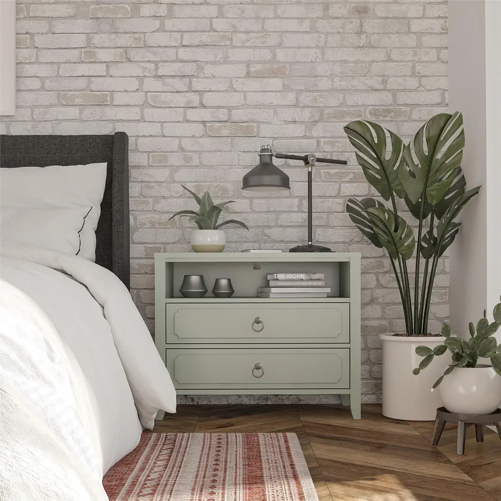 Her Majesty Cottage Pale Green 2-Drawer Nightstand-2