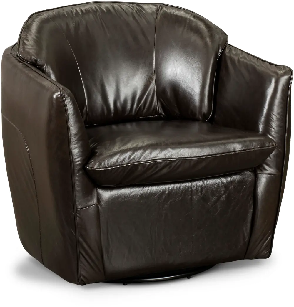 Cigar Dark Brown Leather Swivel Chair-1