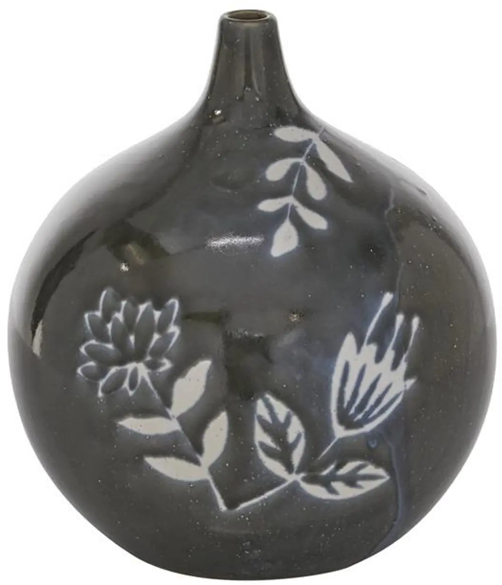 Dark Blue Floral Ceramic Vase-1