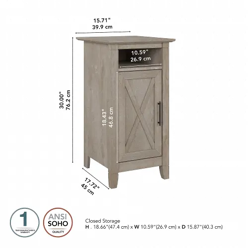 Bush Furniture Key West Small Storage Cabinet with Door, Washed Gray