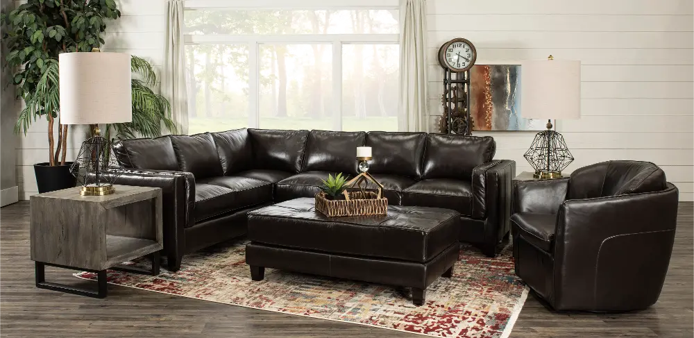 Cigar Dark Brown 2-Piece L-Shaped Leather Sectional-1